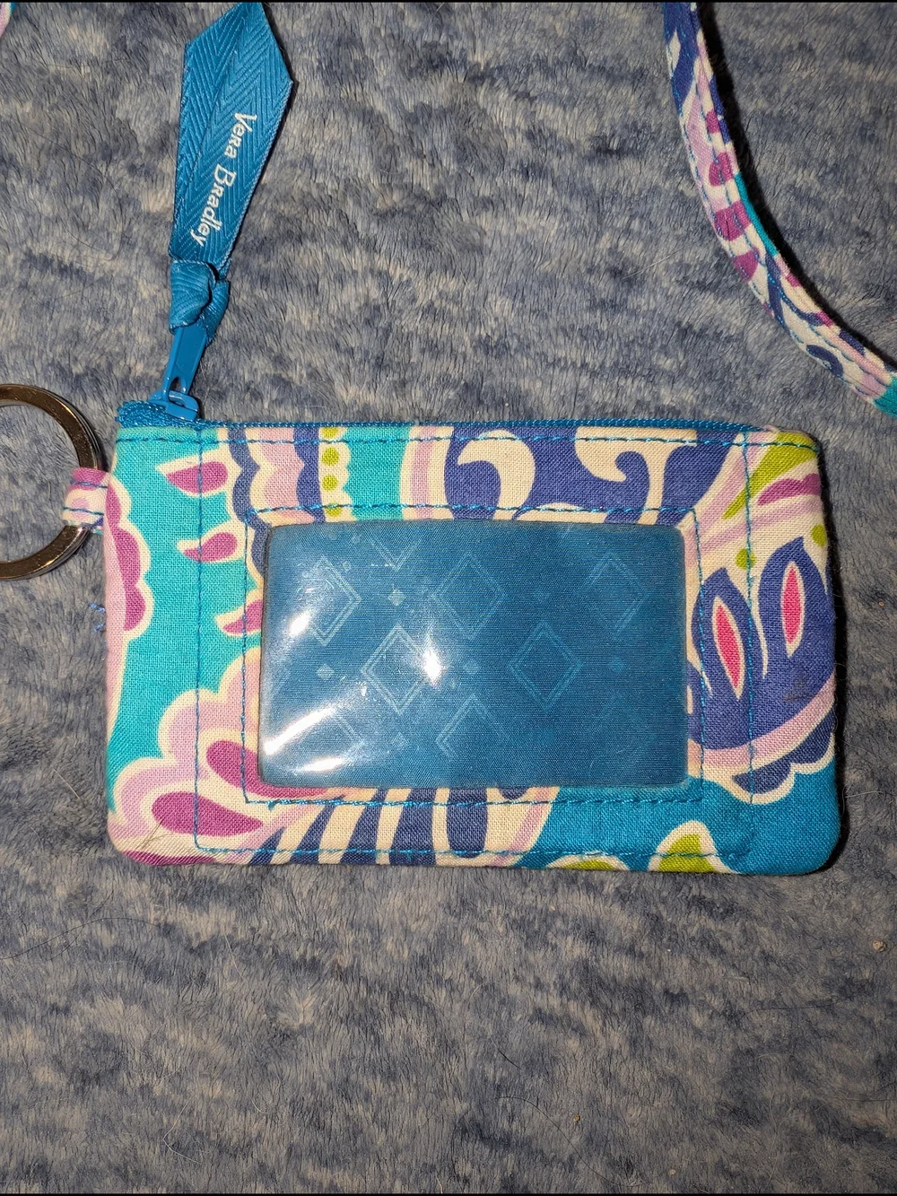 Vera Bradley Waikiki Paisley Teal & Turquoise Floral Lanyard ID Wallet